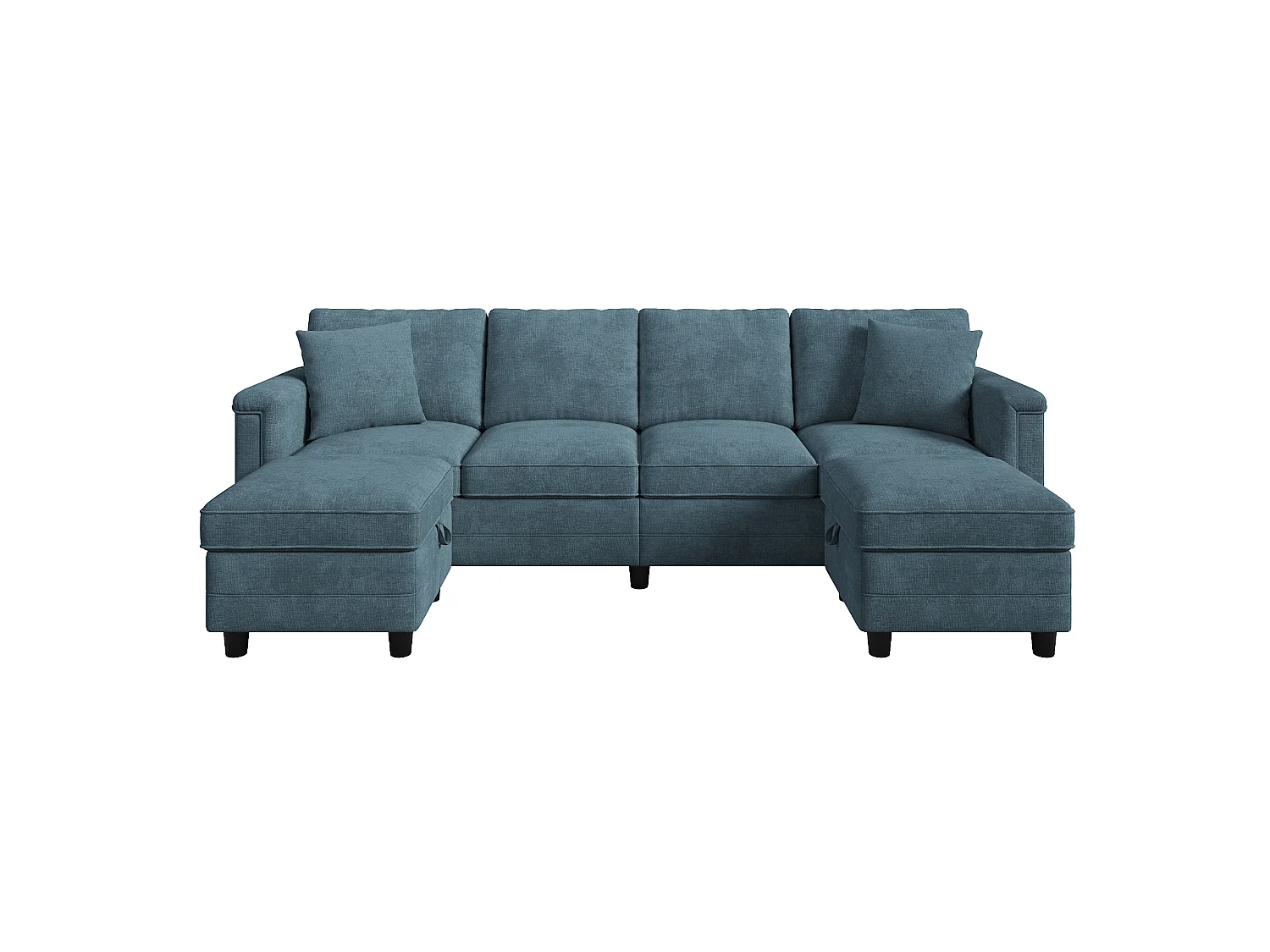 Hörnsoffa 4 platser i U/L-form 261 × 134 × 82 cm - med 2 förvaringspuffar och 2 kuddar - chenilletyg - blå