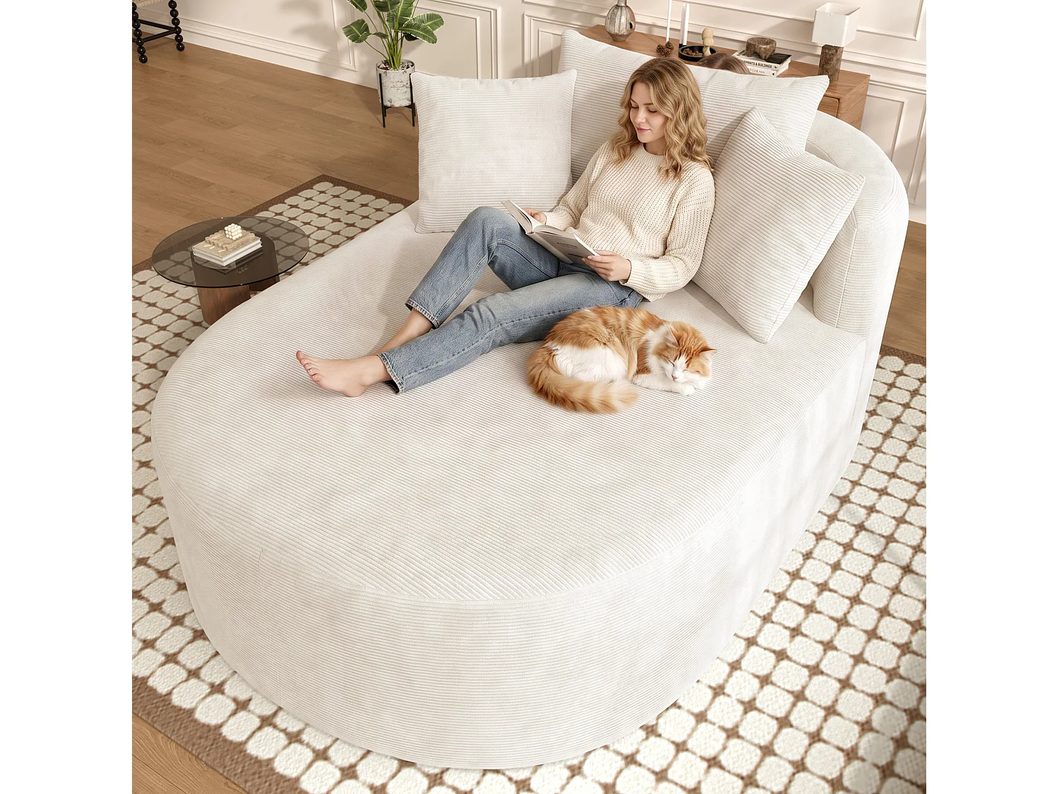 Fauteuil inclinable ovale - aucun assemblage requis - très élastique - velours côtelé - beige