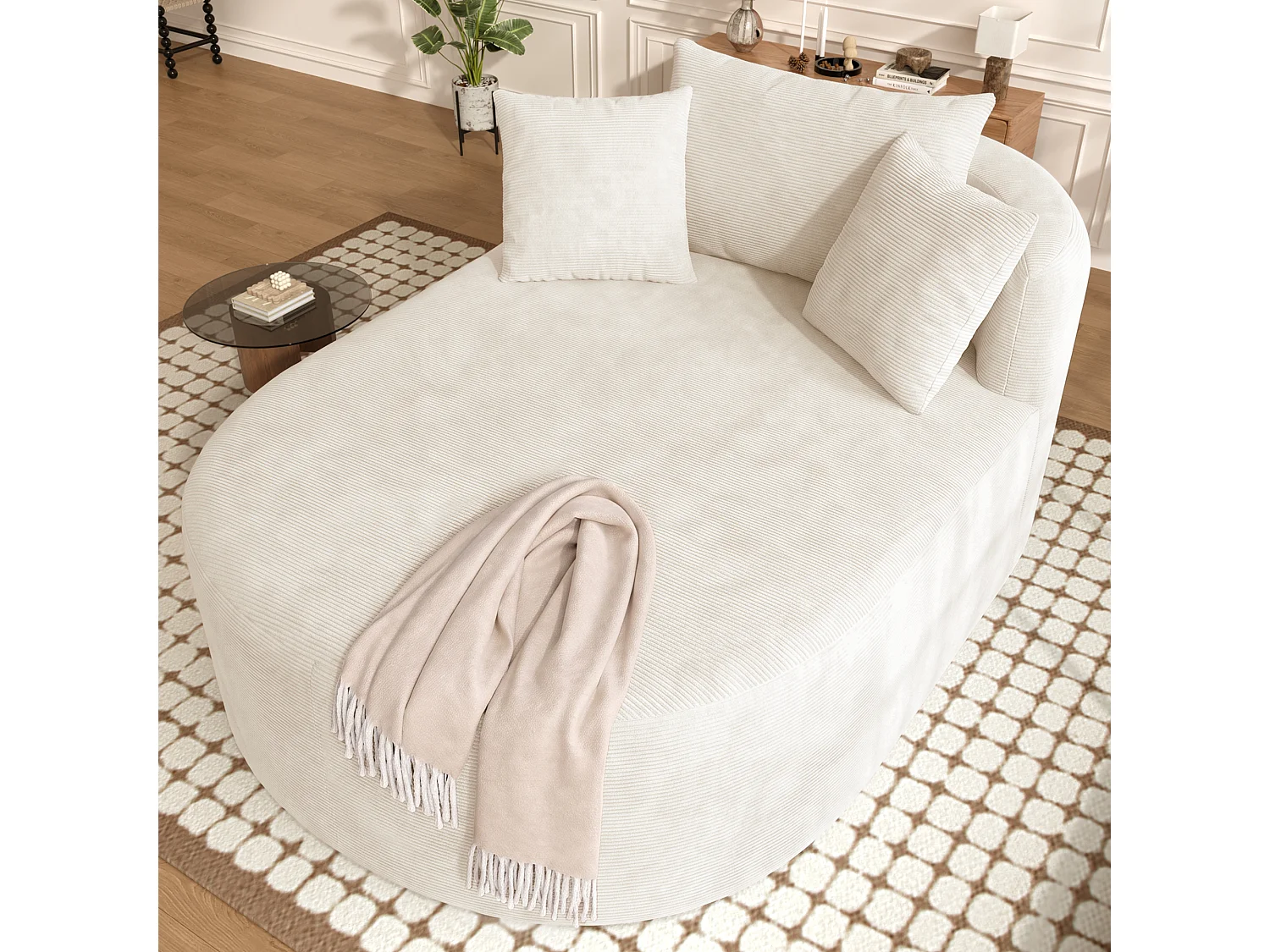 Fauteuil inclinable ovale - aucun assemblage requis - très élastique - velours côtelé - beige