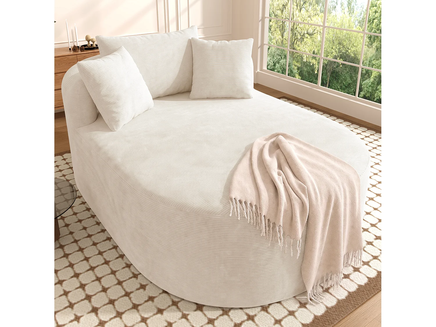 Fauteuil inclinable ovale - aucun assemblage requis - très élastique - velours côtelé - beige