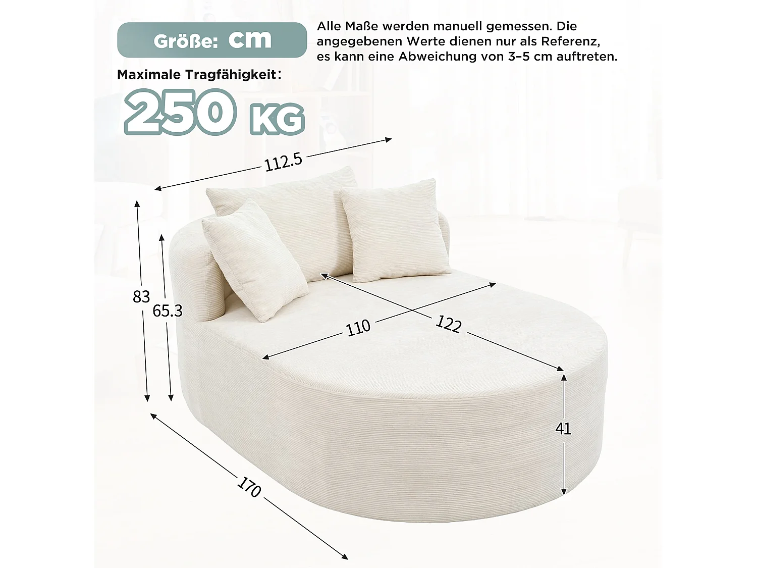 Fauteuil inclinable ovale - aucun assemblage requis - très élastique - velours côtelé - beige