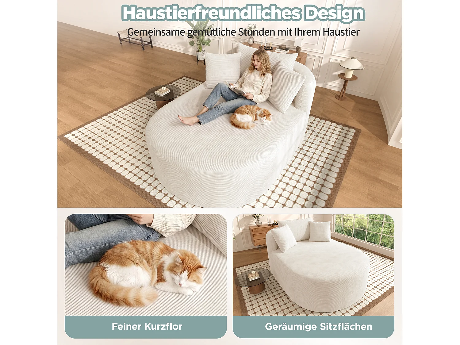 Fauteuil inclinable ovale - aucun assemblage requis - très élastique - velours côtelé - beige