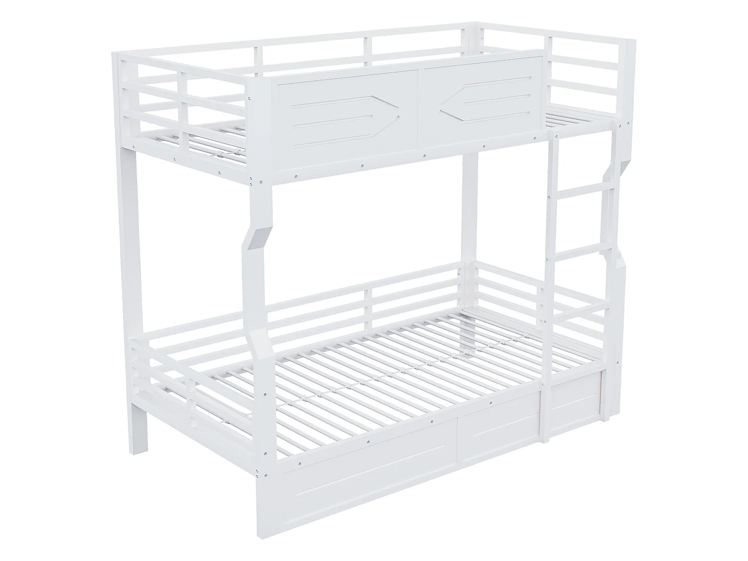 Lit superposé en fer forgé, 90 x 200 cm - avec éclairage LED - avec barrières de sécurité - blanc (matelas non inclus)