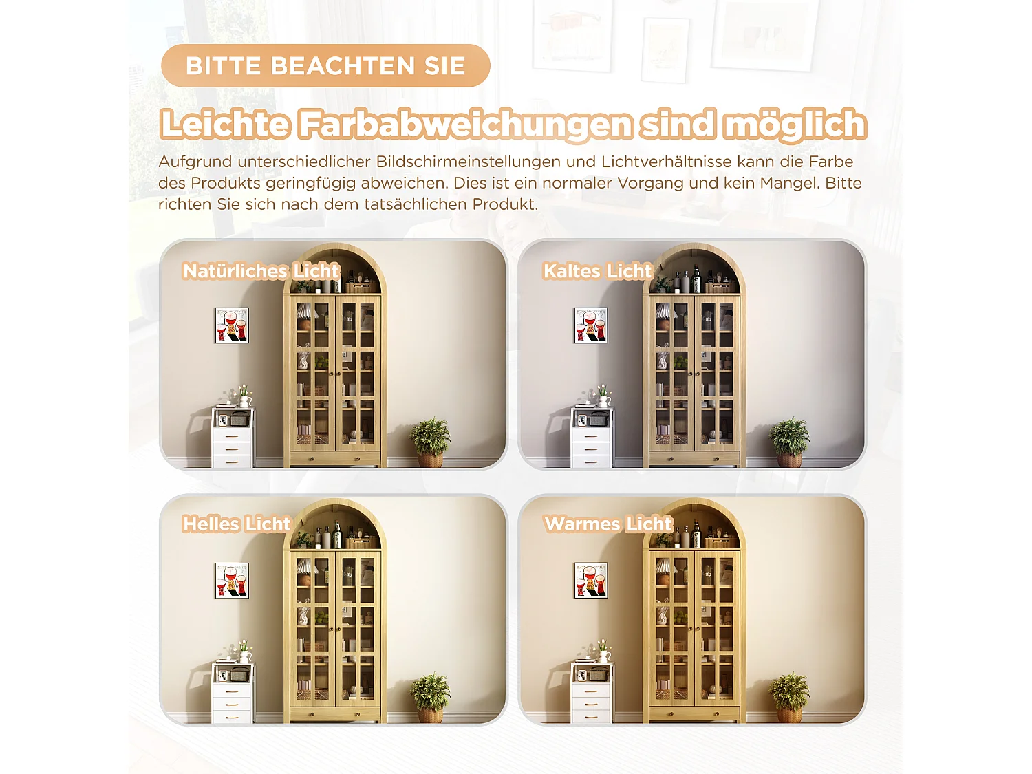Modern curved tall display cabinet/wardrobe 75x35x170.5cm - with 2 doors and 1 drawer - adjustable shelf - Natural