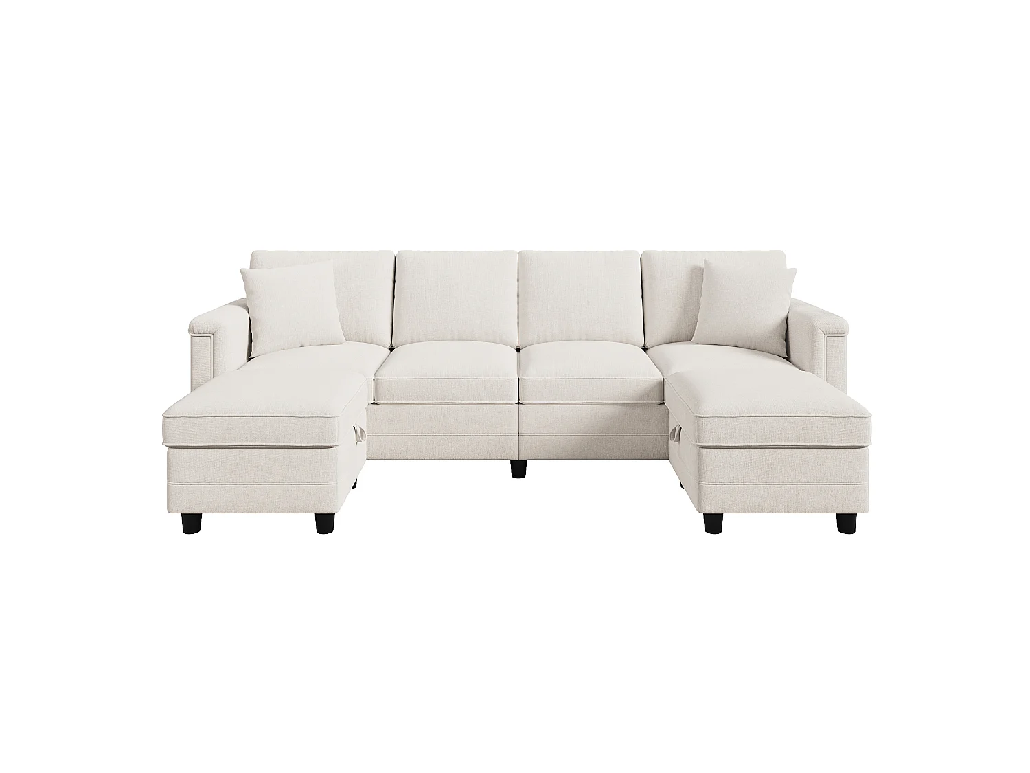 Canapéhoek 4 zitplaatsen in U/L-vorm 261 × 134 × 82 cm - met 2 opbergpoefs en 2 kussens - chenillestof - beige