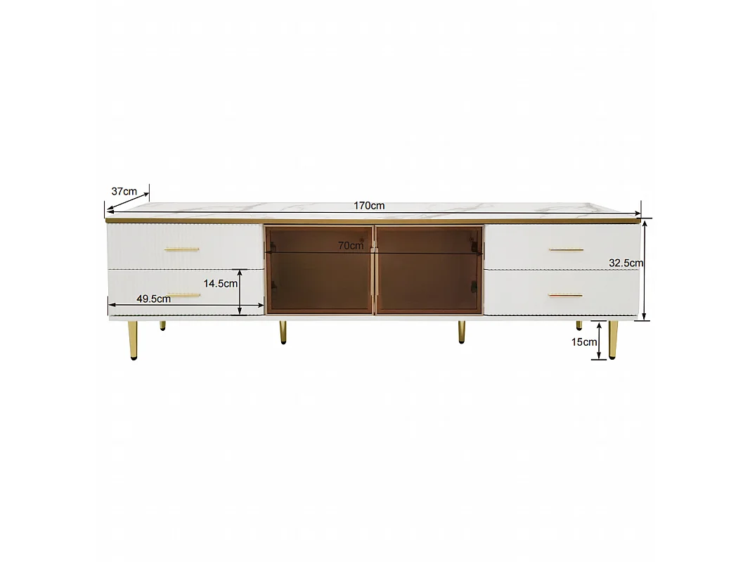 TV-Möbel und Couchtisch-Set (170 cm) – Spanplatte und Glas – LEDs – Weiß