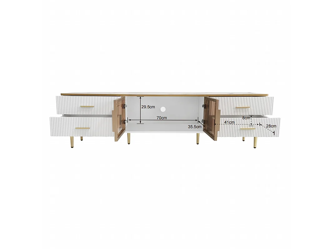 TV-Möbel und Couchtisch-Set (170 cm) – Spanplatte und Glas – LEDs – Weiß