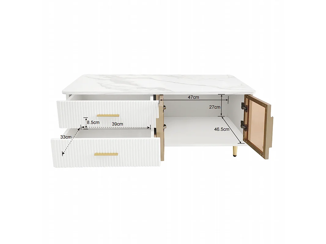 TV-Möbel und Couchtisch-Set (170 cm) – Spanplatte und Glas – LEDs – Weiß