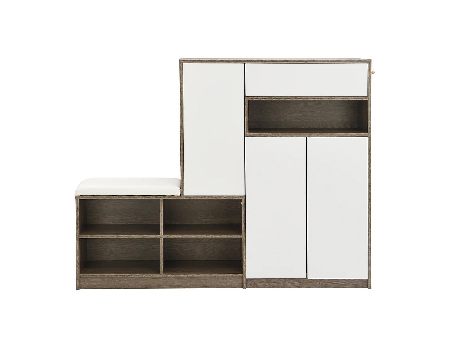 Meuble à chaussures avec banc, 1 tiroir, 3 portes, étagères réglables - Panneaux de particules - 140x35x110 cm - Blanc