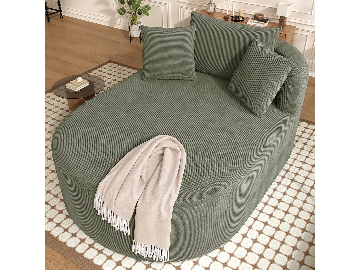 Fauteuil inclinable ovale - aucun assemblage requis - très élastique - velours côtelé - vert