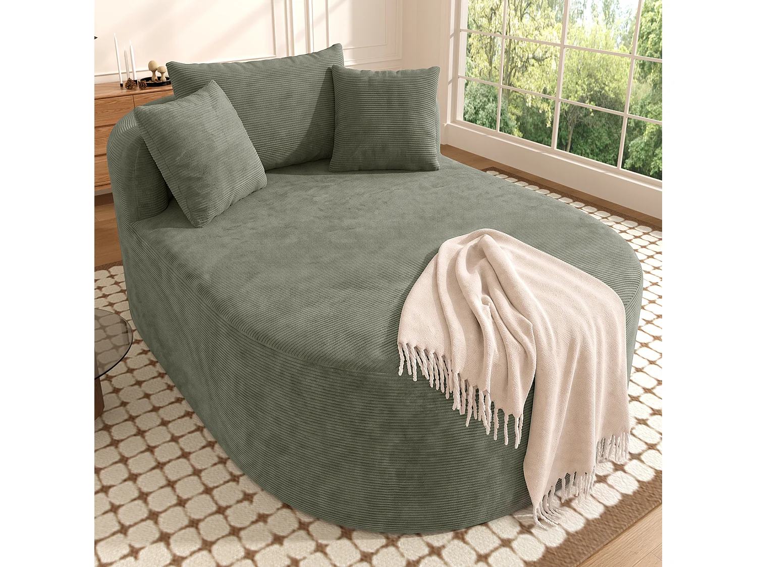 Fauteuil inclinable ovale - aucun assemblage requis - très élastique - velours côtelé - vert