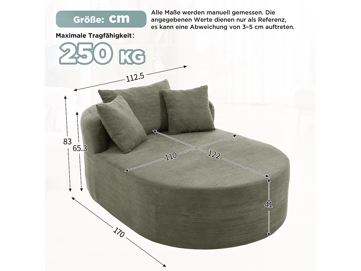 Fauteuil inclinable ovale - aucun assemblage requis - très élastique - velours côtelé - vert