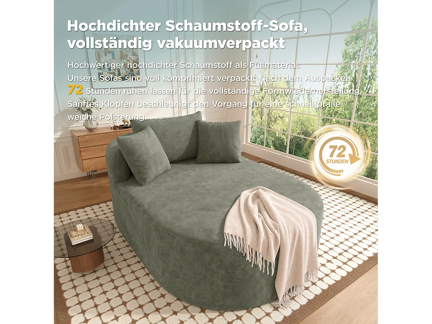 Fauteuil inclinable ovale - aucun assemblage requis - très élastique - velours côtelé - vert
