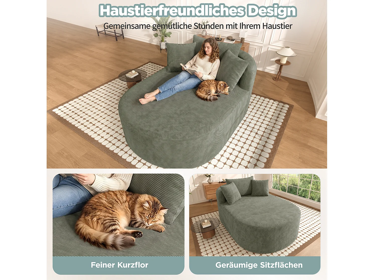 Fauteuil inclinable ovale - aucun assemblage requis - très élastique - velours côtelé - vert