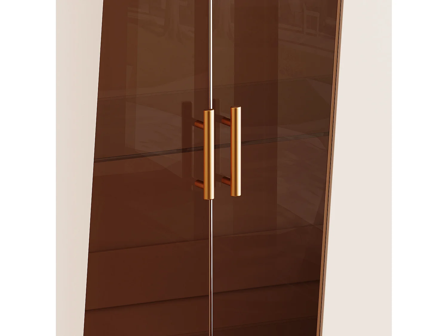 Vetrina in vetro 72x40x145 cm - con illuminazione LED - 2 ante e 3 ripiani in vetro - maniglie e base in metallo - beige
