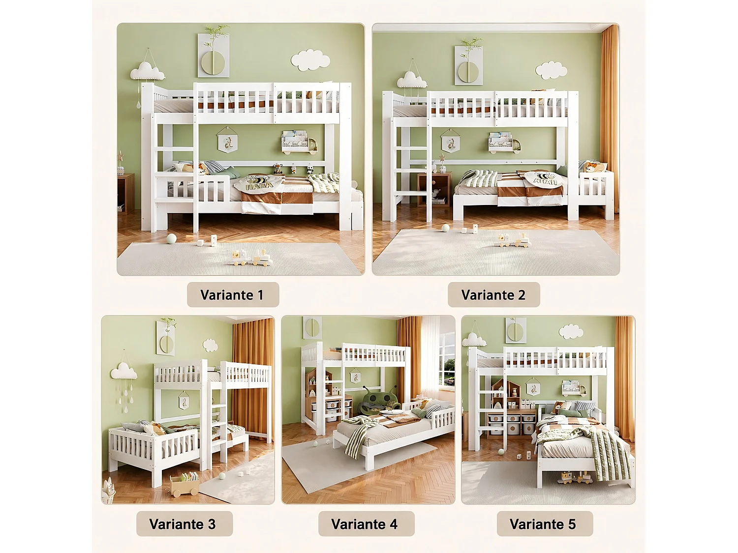 Lit superposé enfant 90x200 cm - avec barrières de sécurité - avec échelle de sécurité - blanc (matelas non inclus)