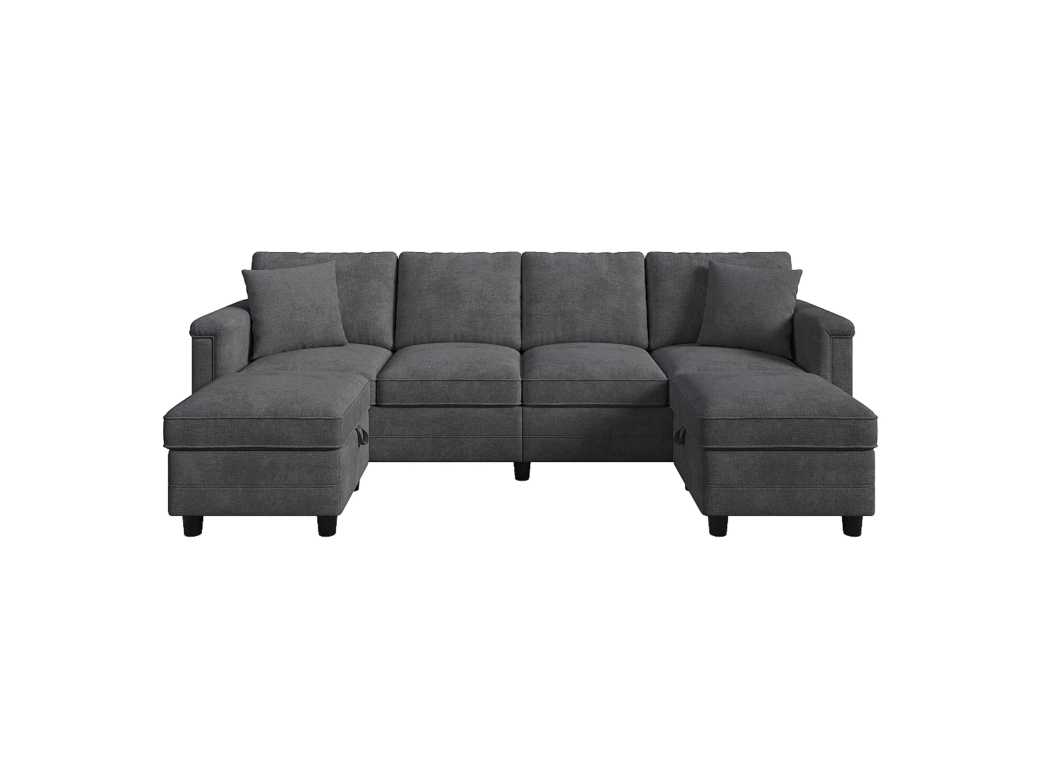 Canapé d'angle 4 places en forme de U/L 261 × 134 × 82 cm - avec 2 poufs de rangement et 2 coussins - tissu chenille - gris
