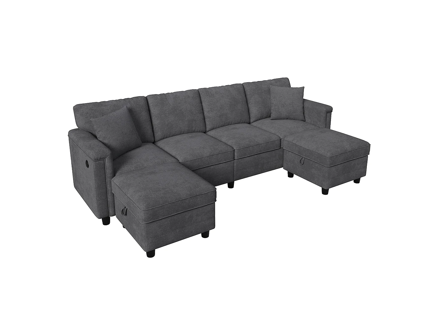 Canapé d'angle 4 places en forme de U/L 261 × 134 × 82 cm - avec 2 poufs de rangement et 2 coussins - tissu chenille - gris