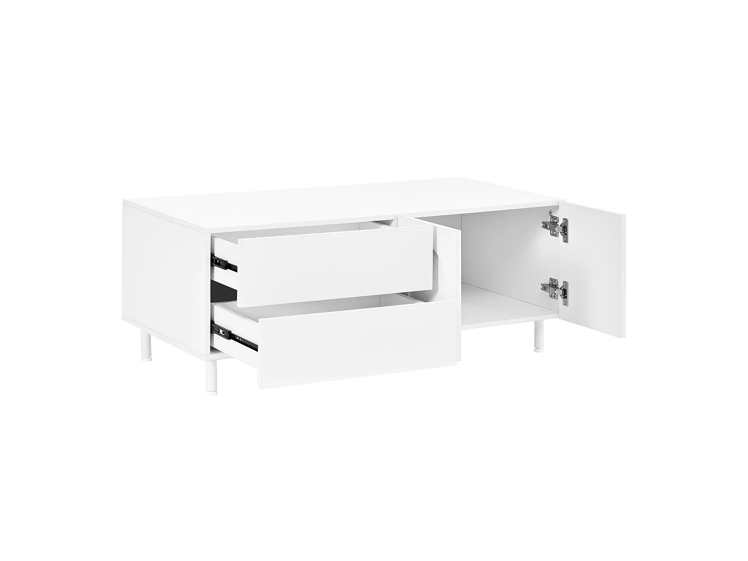 TV-Möbel und Couchtisch-Set mit 6 Bogentüren und 4 Schubladen – Spanplatte und MDF – 180 x 40 cm + 100 x 50 cm – Weiß