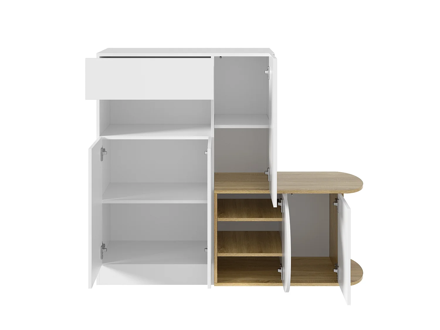 Meuble à chaussures avec banc, 5 portes, 1 tiroir et étagère ouverte – MDF – 130 x 35 x 110,5 cm – Blanc