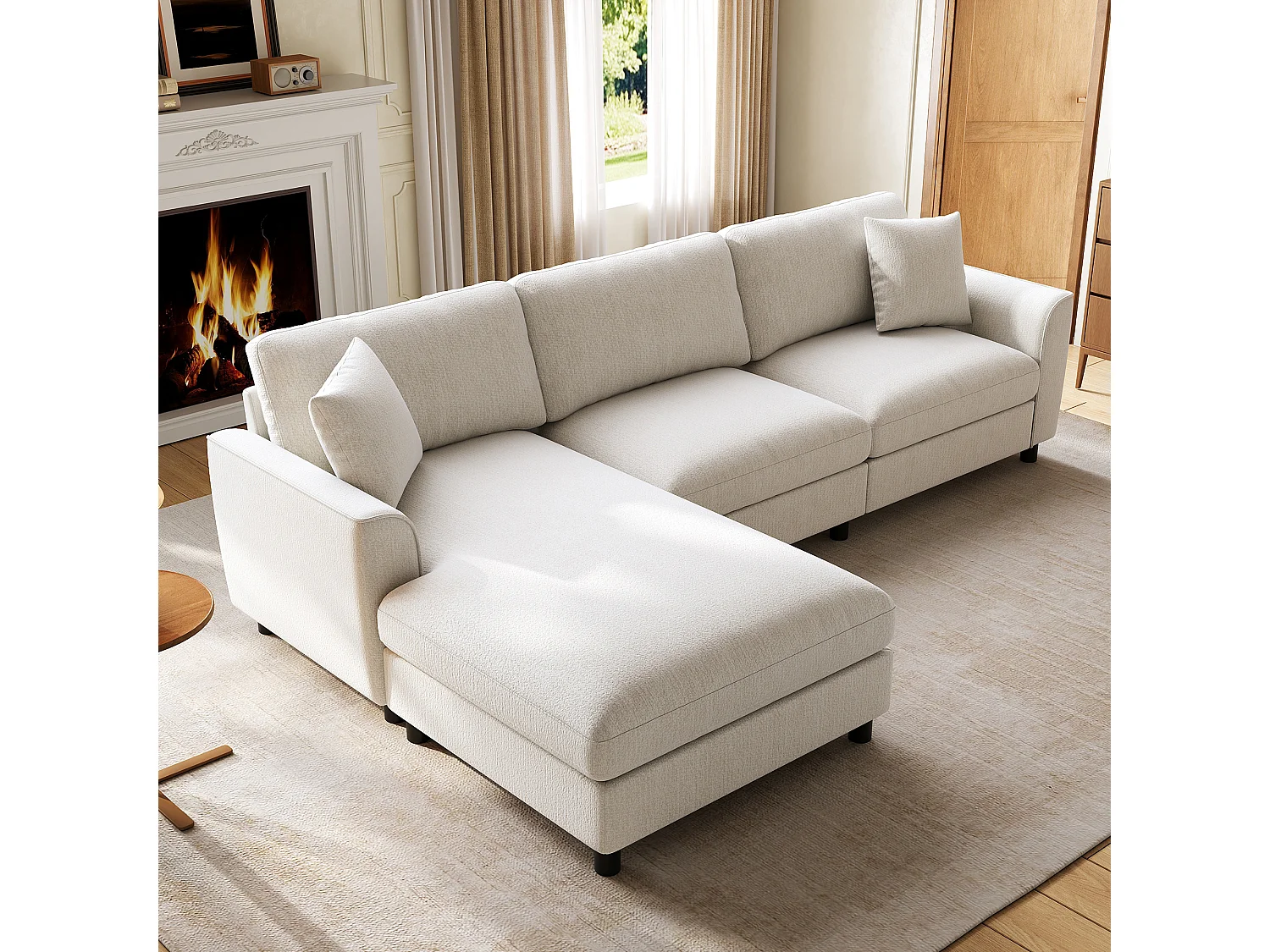 Canapé d'angle 3 places 256 × 137 × 79 cm - avec méridienne - peut être installé à gauche ou à droite - tissu chenille - beige