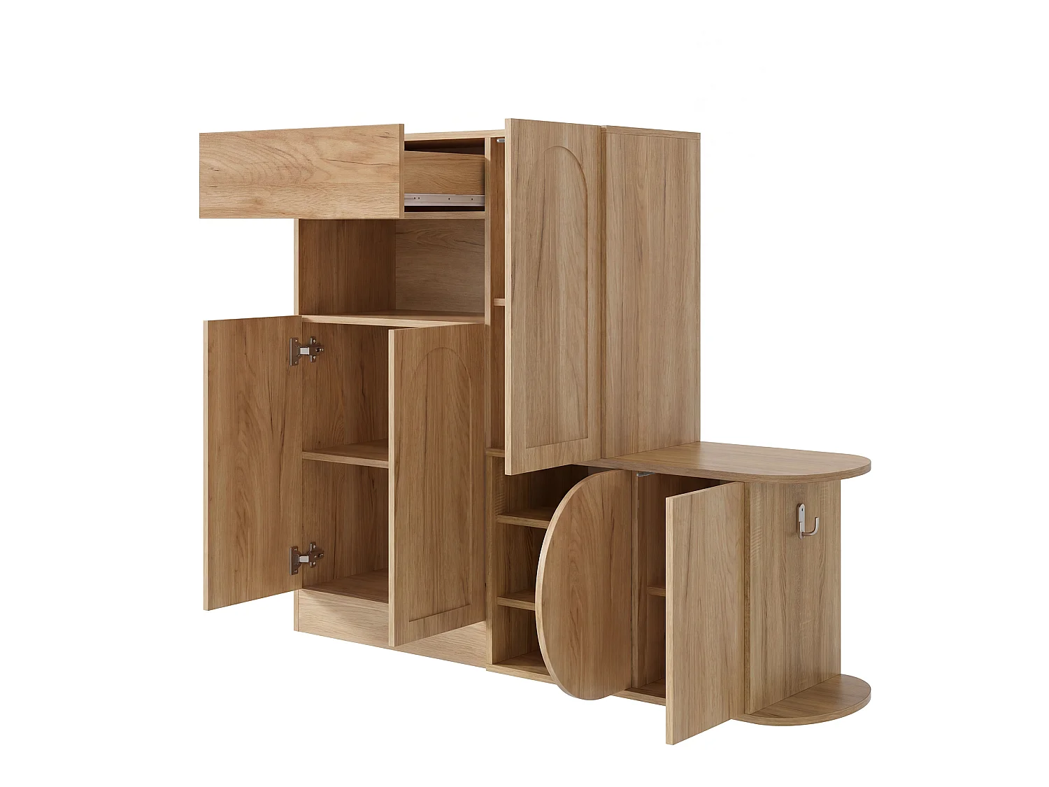 Meuble à chaussures avec banc, 5 portes, 1 tiroir et étagère ouverte – MDF – 130 x 35 x 110,5 cm – Naturel