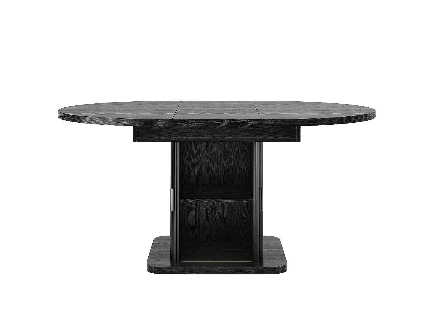 Ovalt matbord med utdragbar skiva och förvaring 110-150cm - Glidande skiva, lamelluckor, modern stil - Svart