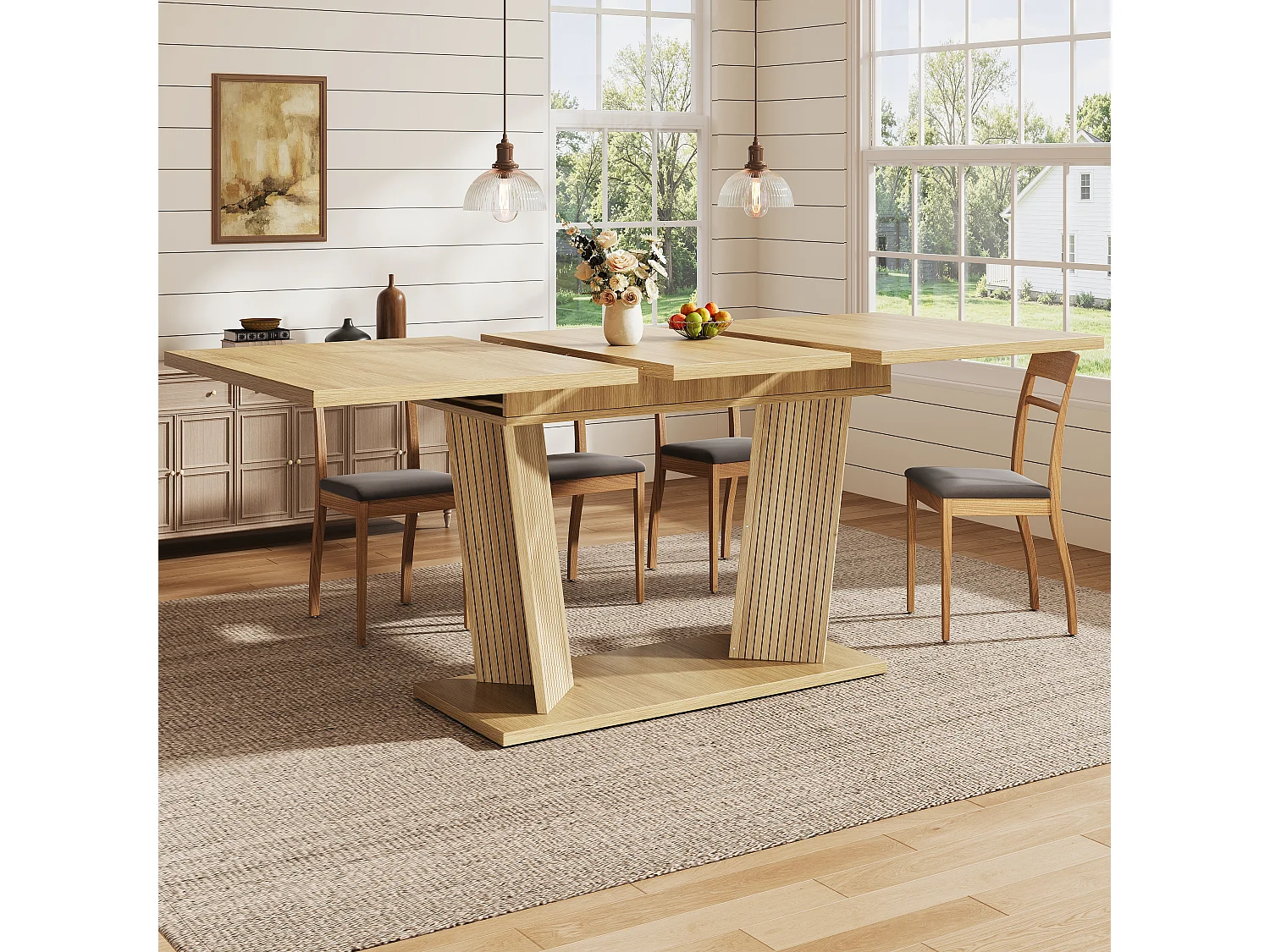 Rechthoekige Uitschuifbare Eettafel 120-160cm - Ruimtebesparende Tafel met Houtlook en Designpoten, Moderne Stijl - Natuurlijk