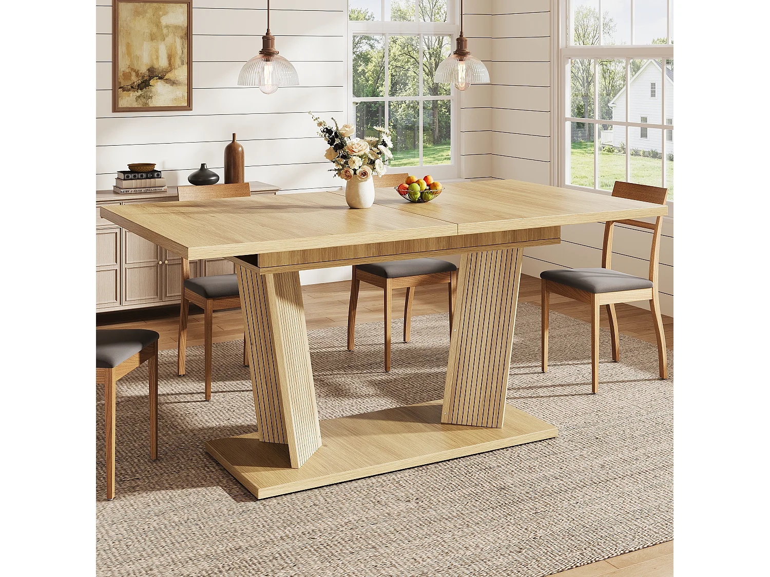 Rechthoekige Uitschuifbare Eettafel 120-160cm - Ruimtebesparende Tafel met Houtlook en Designpoten, Moderne Stijl - Natuurlijk