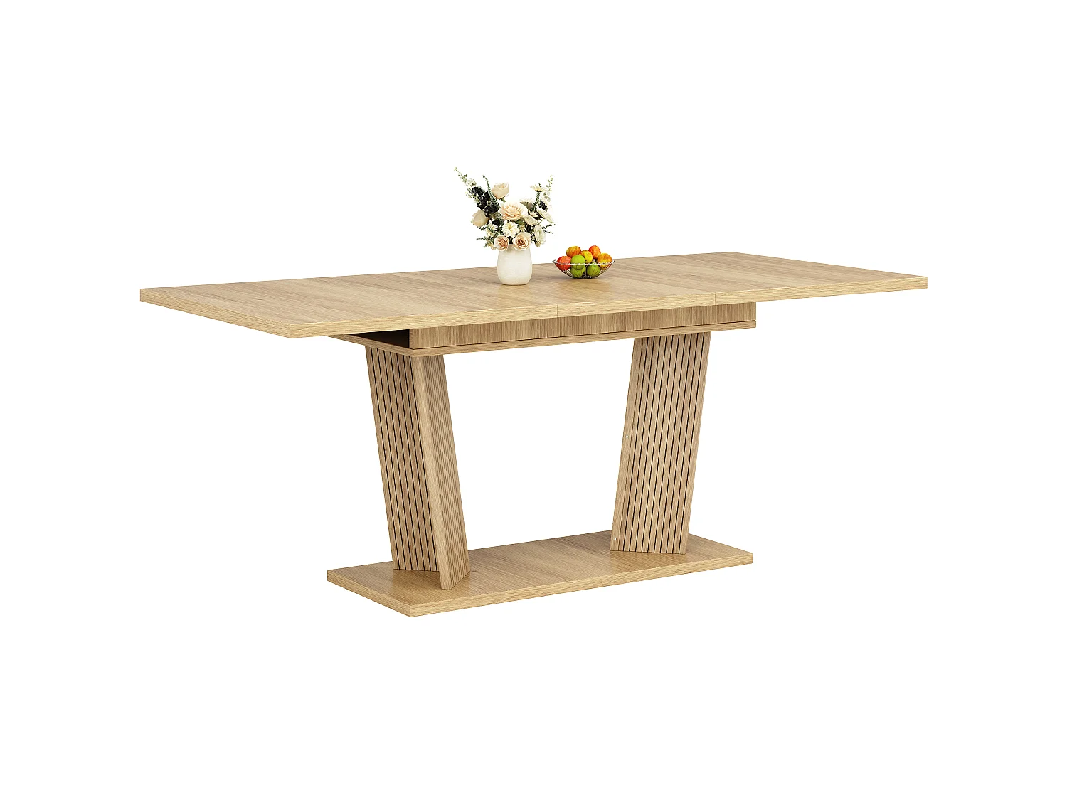 Rechthoekige Uitschuifbare Eettafel 120-160cm - Ruimtebesparende Tafel met Houtlook en Designpoten, Moderne Stijl - Natuurlijk