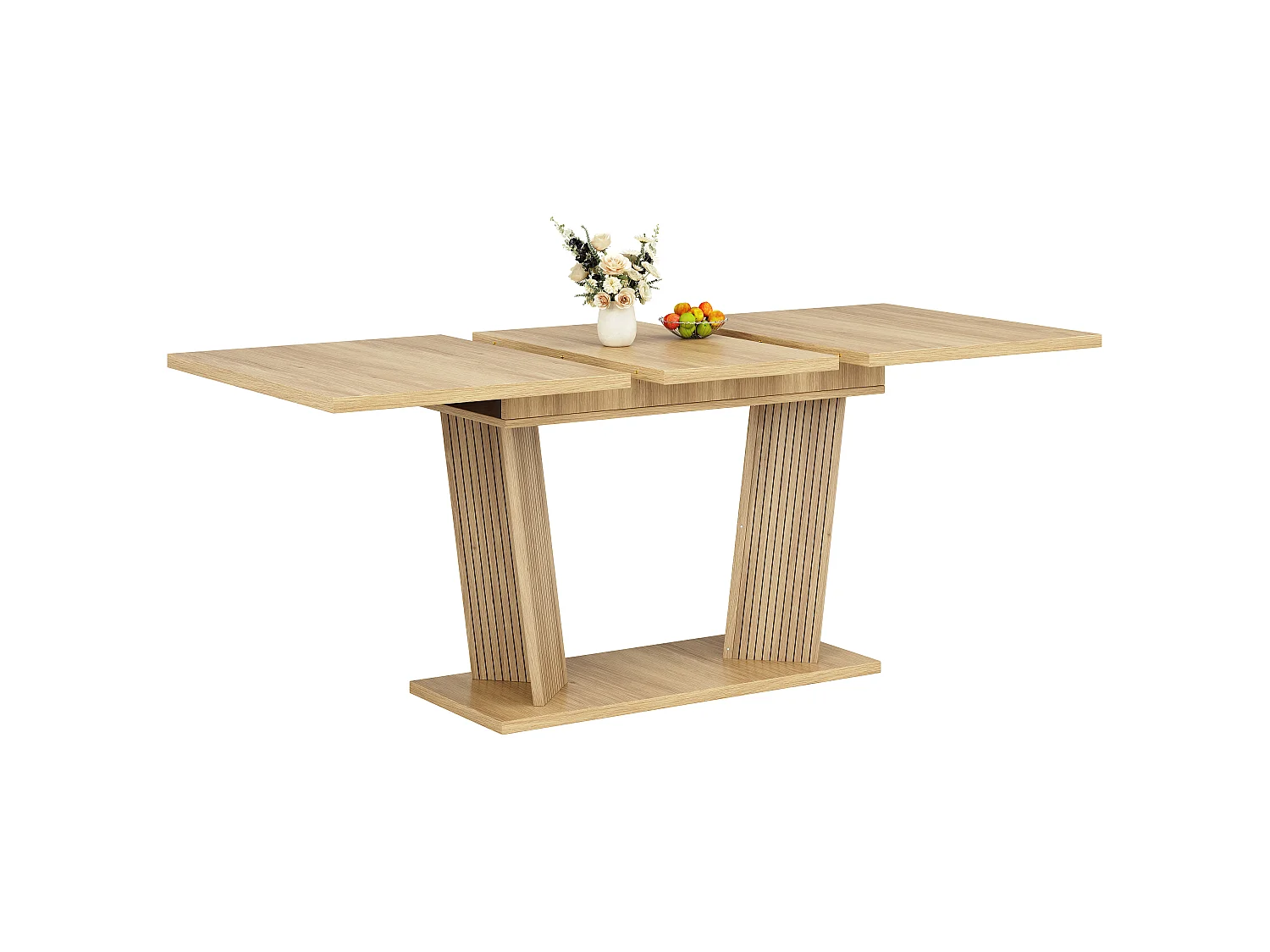 Rechthoekige Uitschuifbare Eettafel 120-160cm - Ruimtebesparende Tafel met Houtlook en Designpoten, Moderne Stijl - Natuurlijk