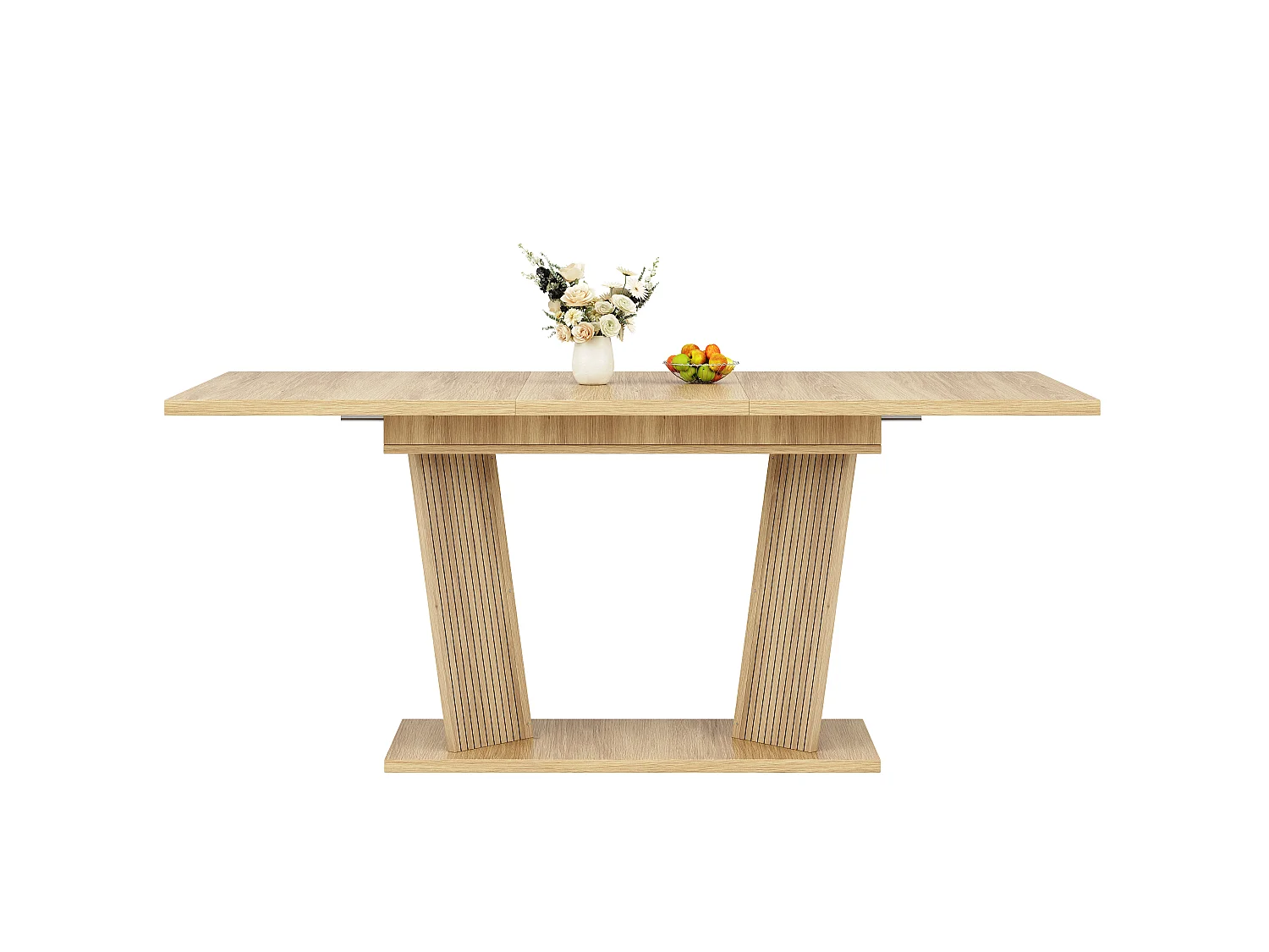 Rechthoekige Uitschuifbare Eettafel 120-160cm - Ruimtebesparende Tafel met Houtlook en Designpoten, Moderne Stijl - Natuurlijk