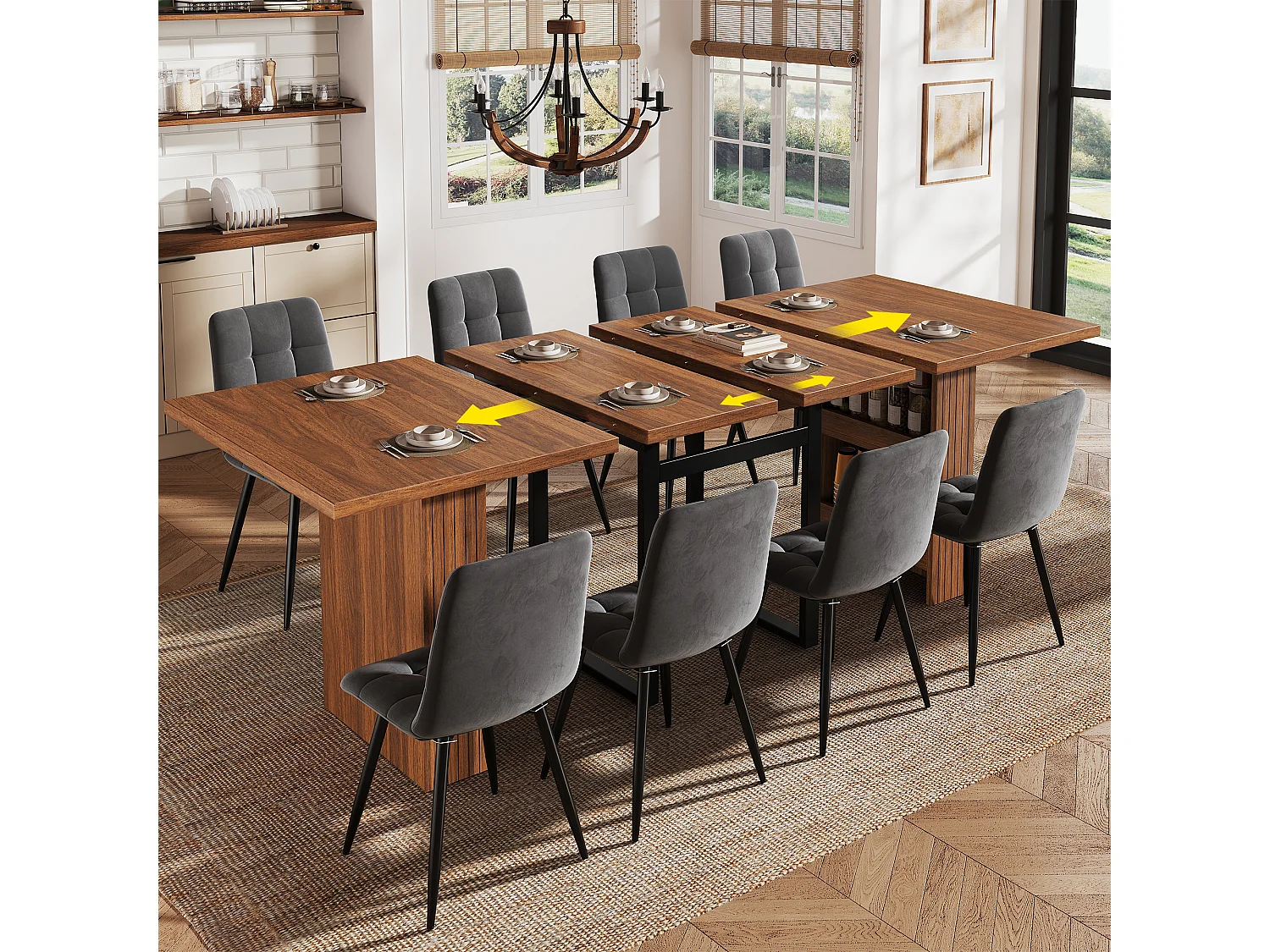 Table à Manger Extensible 120-200cm - Table Gain de Place avec Rangement Caché & Pieds en Acier, Style Industriel - Marron Foncé