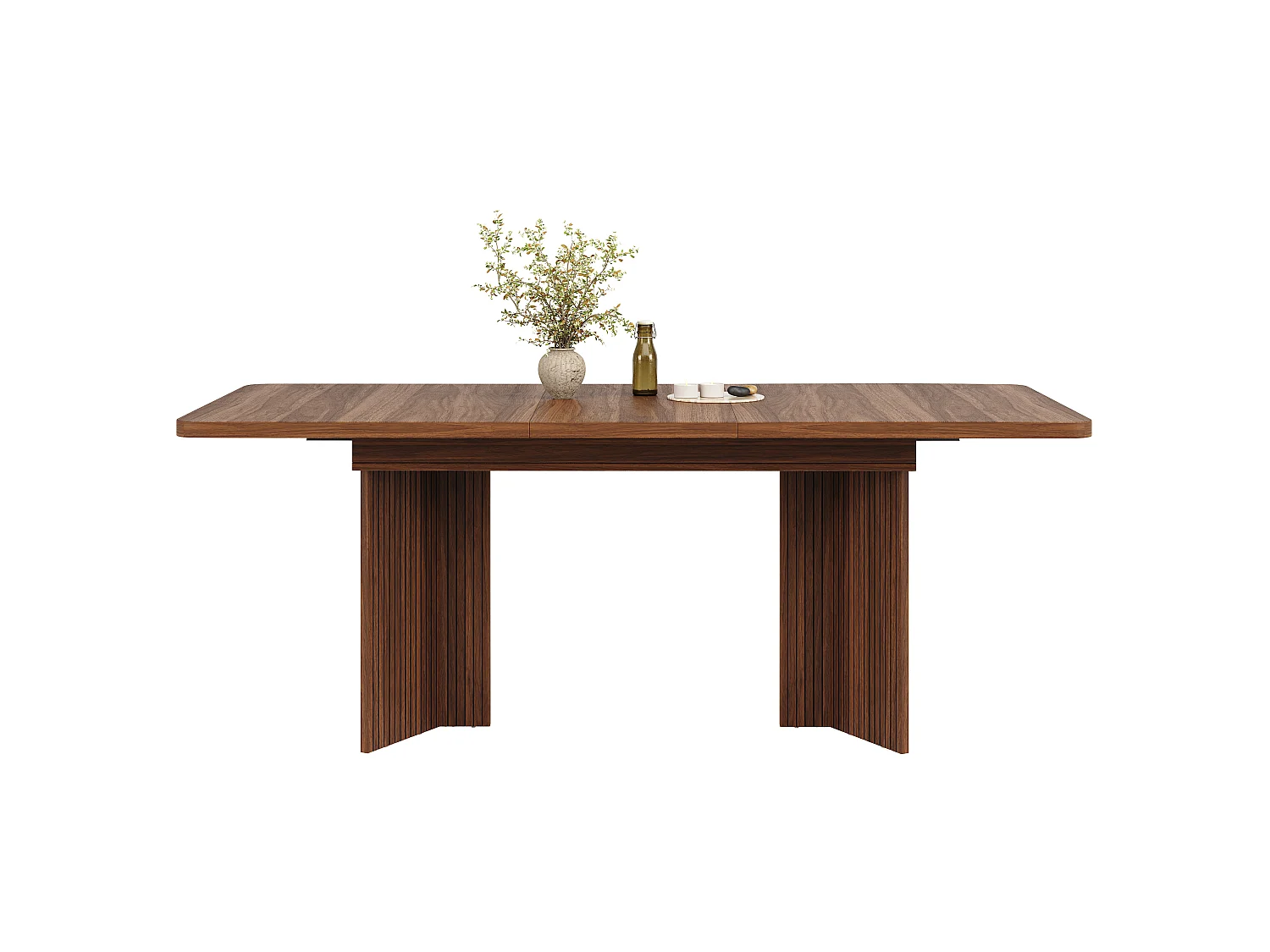 Rektangulärt matbord, utdragbart 120-160cm - Platsbesparande bord med räfflade V-ben, modern stil - Valnöt