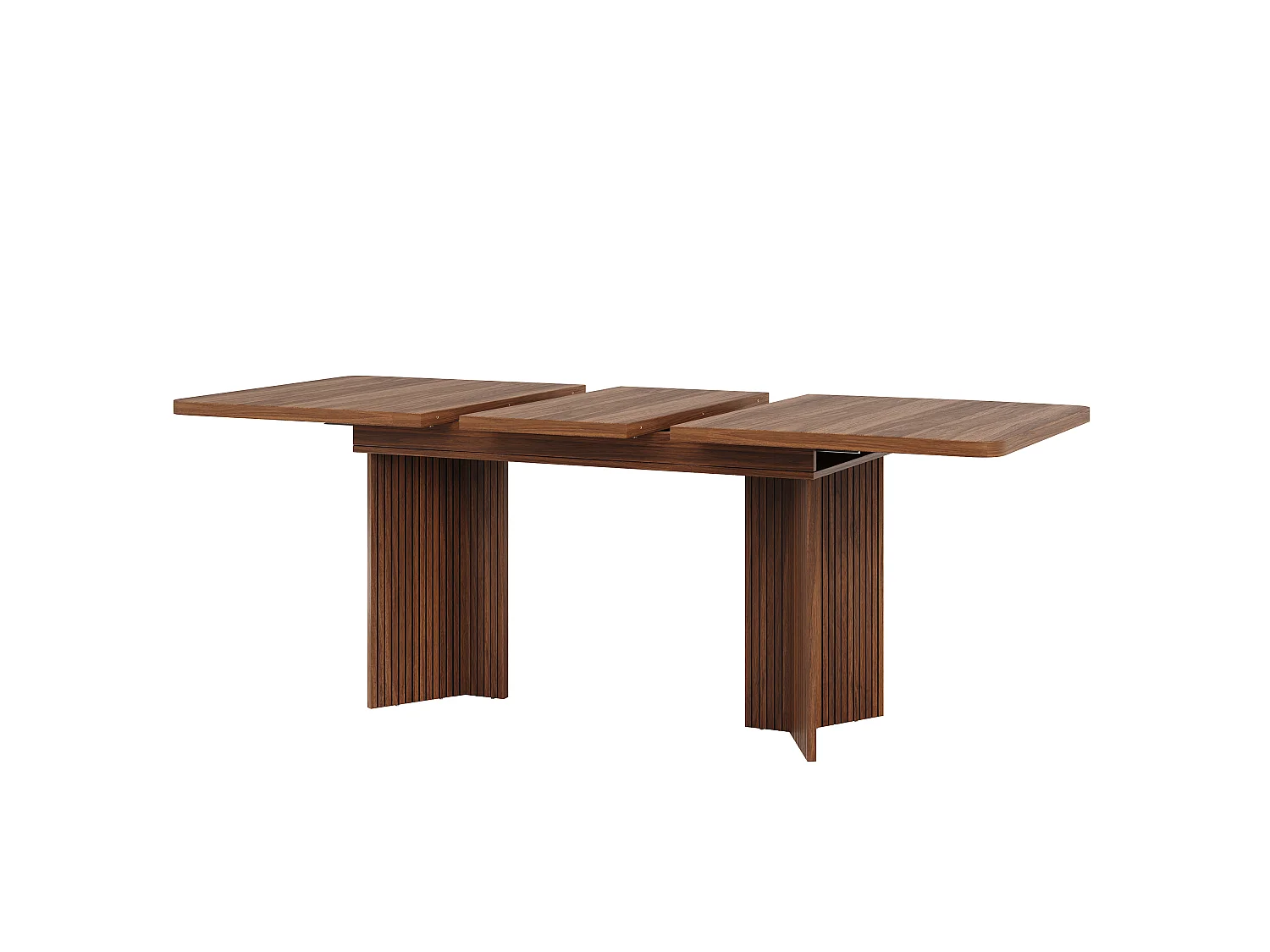 Rektangulärt matbord, utdragbart 120-160cm - Platsbesparande bord med räfflade V-ben, modern stil - Valnöt