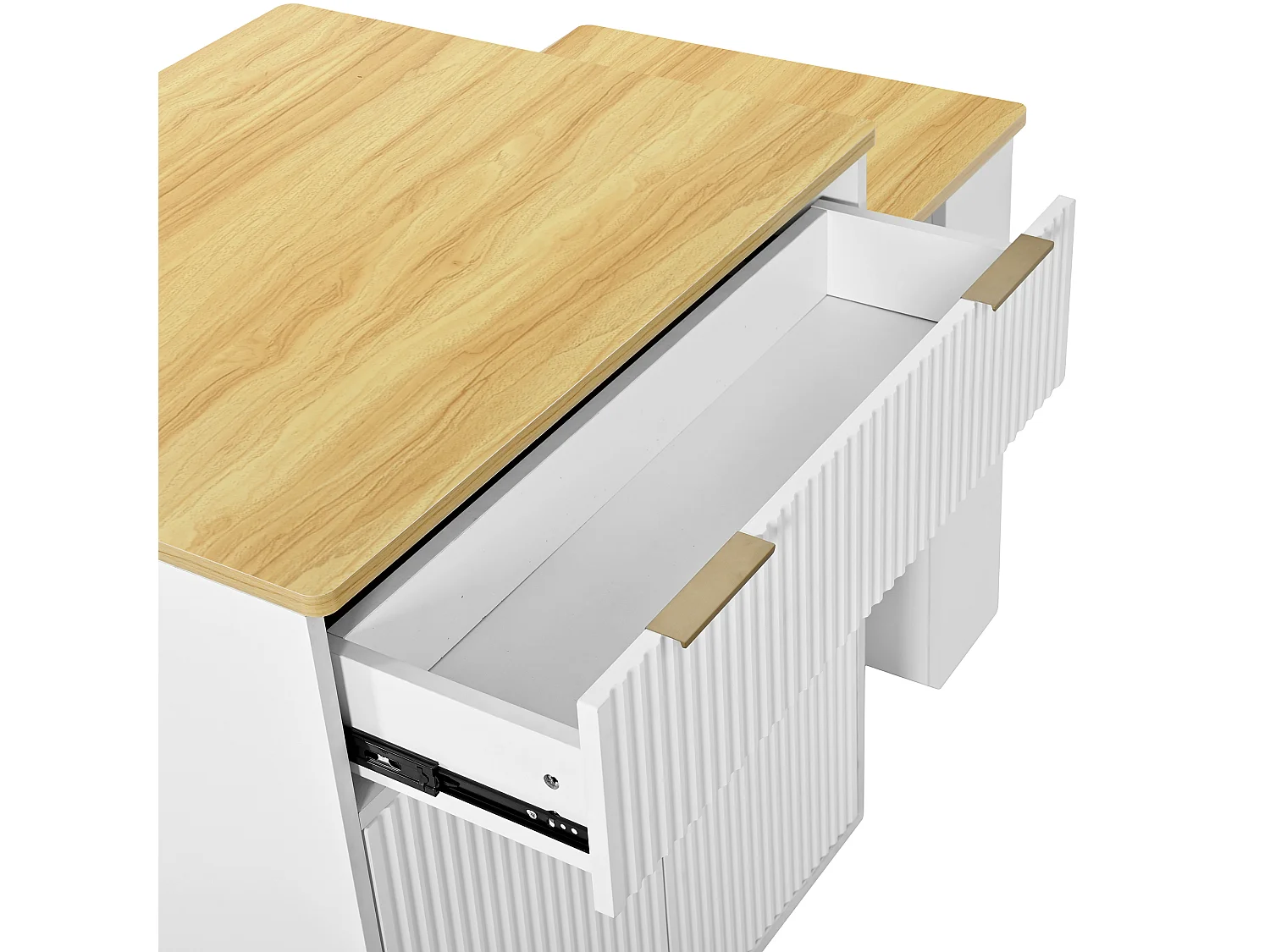 Isla central de cocina - mesa de comedor extensible - con iluminación LED y toma de corriente - con ruedas y espacio de almacenamiento - Blanco