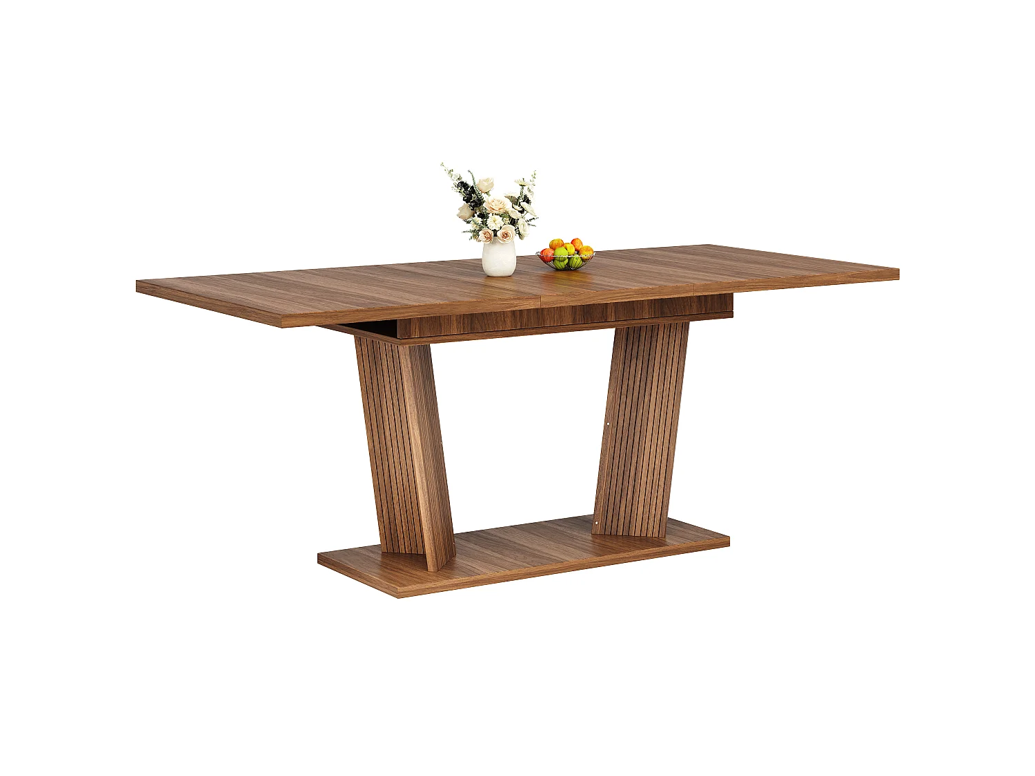 Rektangulärt Utdragbart Matsalsbord 120-160cm - Platsbesparande Bord med Trälook och Designben, Modern Stil - Valnöt