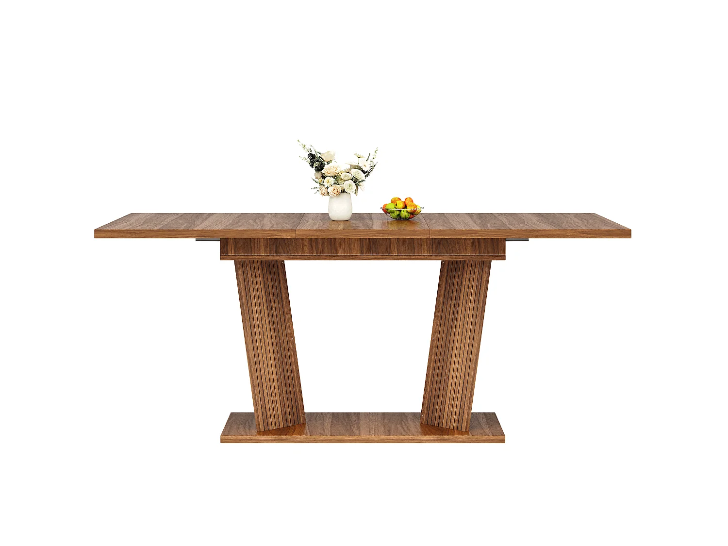 Rektangulärt Utdragbart Matsalsbord 120-160cm - Platsbesparande Bord med Trälook och Designben, Modern Stil - Valnöt