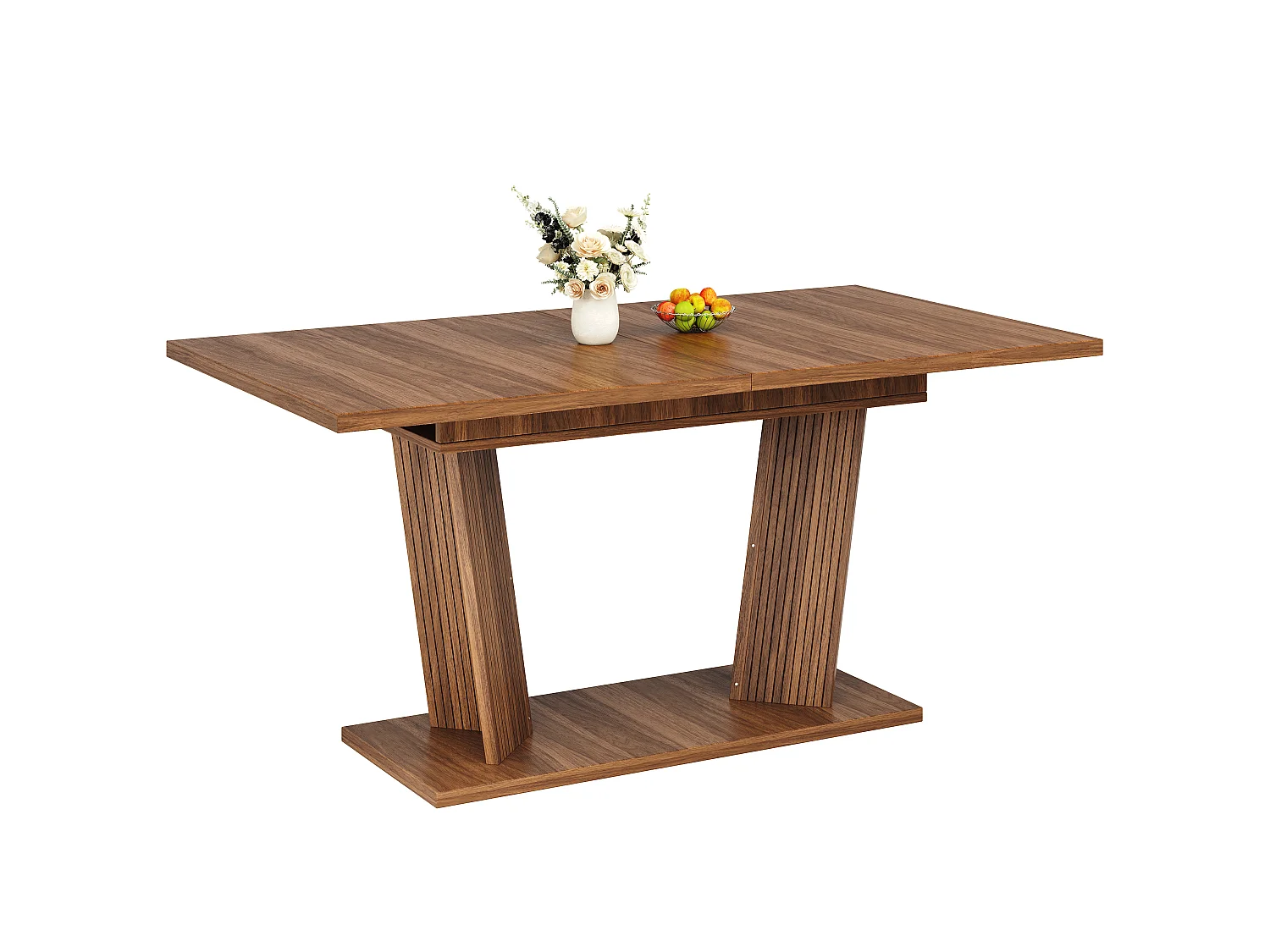 Rektangulärt Utdragbart Matsalsbord 120-160cm - Platsbesparande Bord med Trälook och Designben, Modern Stil - Valnöt