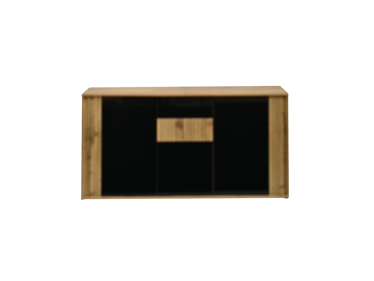 Modernt skåp 140x35x71 cm - 3 dörrar och 6 förvaringsfack - Vågmönster - Glansig finish - MDF - Svart + Natur