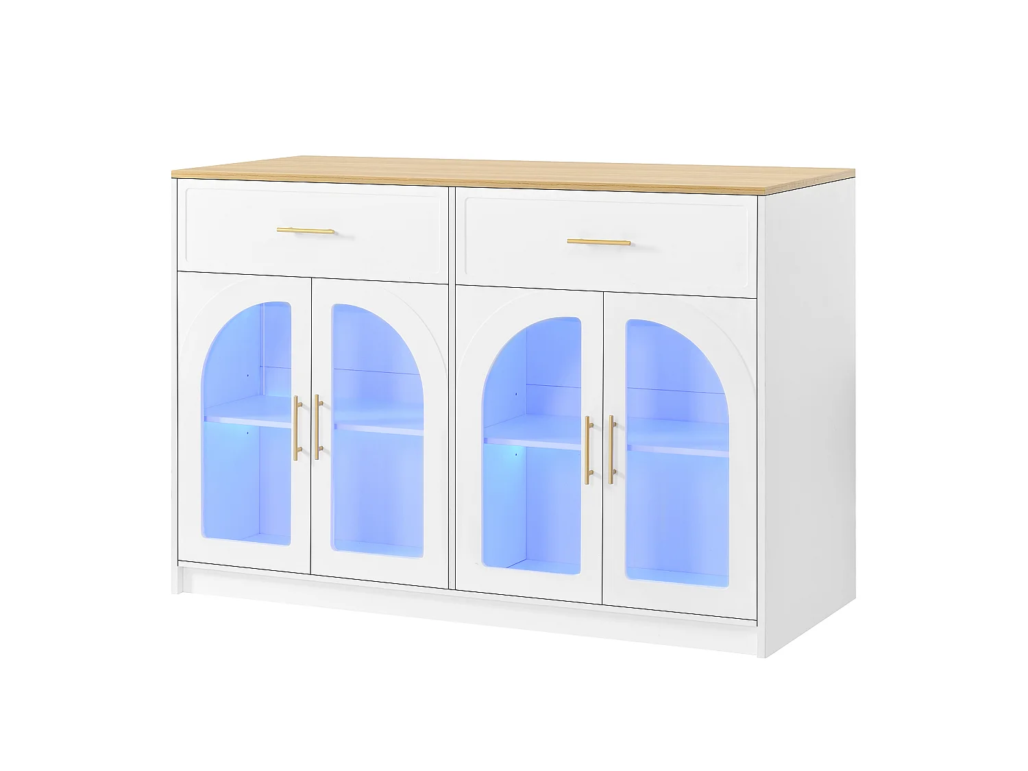 Îlot central de cuisine - avec 4 portes et 2 tiroirs - avec éclairage LED - étagère réglable - Blanc
