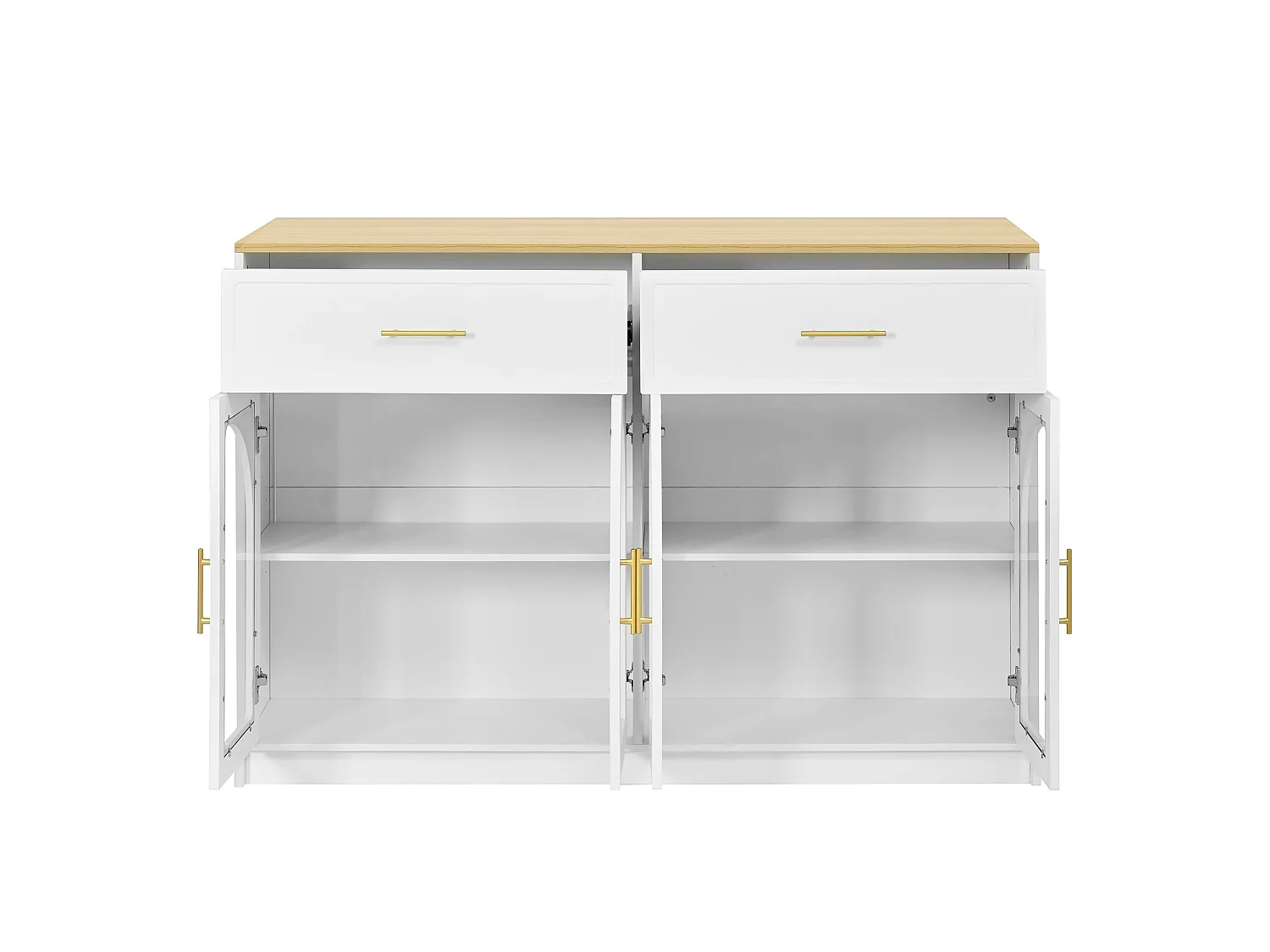 Îlot central de cuisine - avec 4 portes et 2 tiroirs - avec éclairage LED - étagère réglable - Blanc