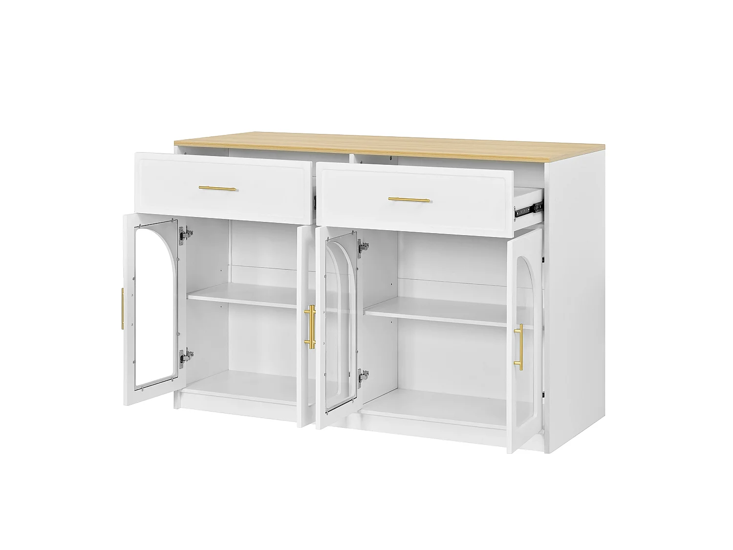 Îlot central de cuisine - avec 4 portes et 2 tiroirs - avec éclairage LED - étagère réglable - Blanc
