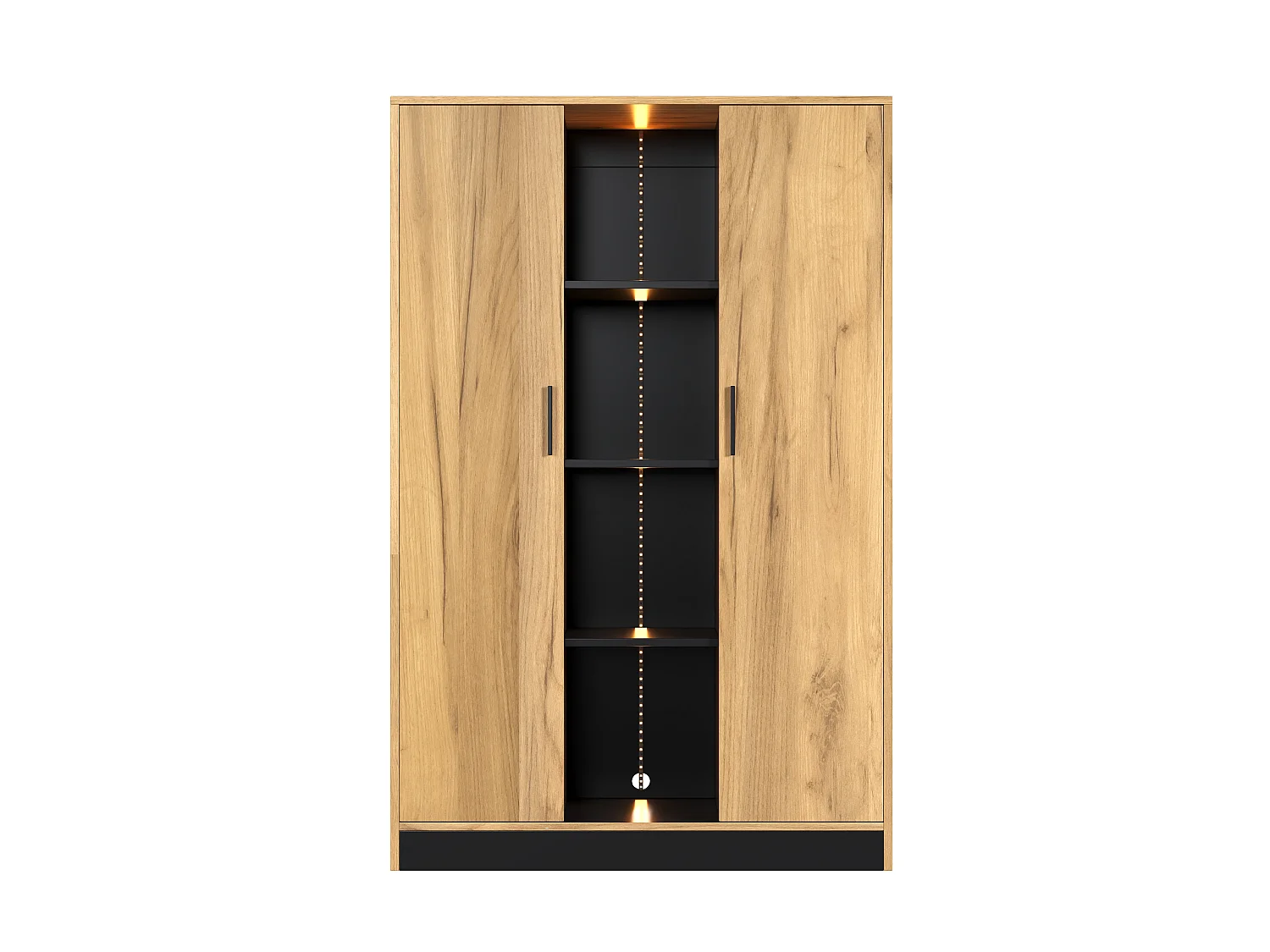Display case, filing cabinet 95x35x160 cm - with LED lighting - 2 doors and open storage space - Natural and black color