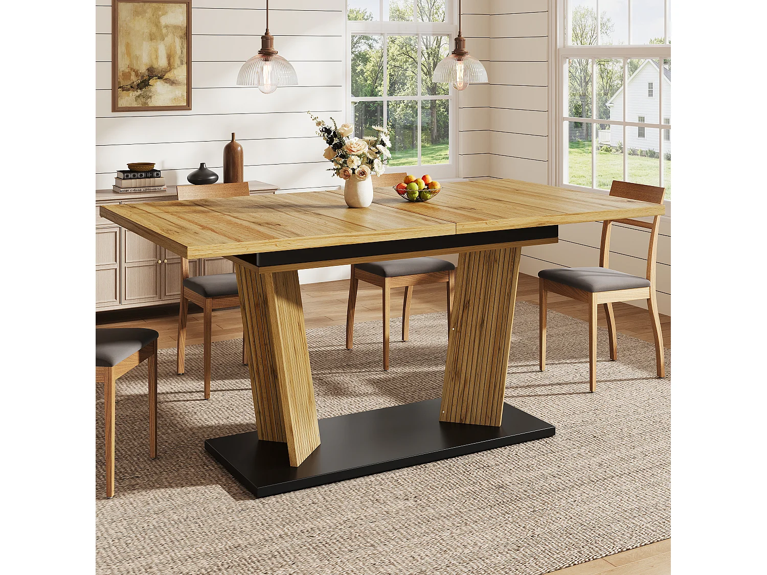 Table à Manger Rectangulaire Extensible 120-160cm - Table Gain de Place Aspect Bois avec Pieds Design, Style Moderne - Marron
