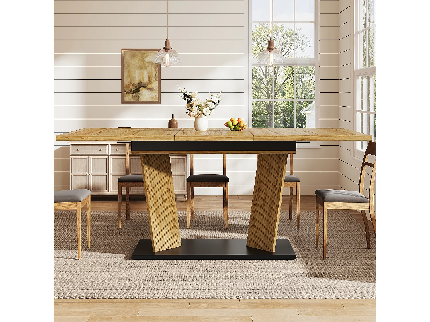 Table à Manger Rectangulaire Extensible 120-160cm - Table Gain de Place Aspect Bois avec Pieds Design, Style Moderne - Marron