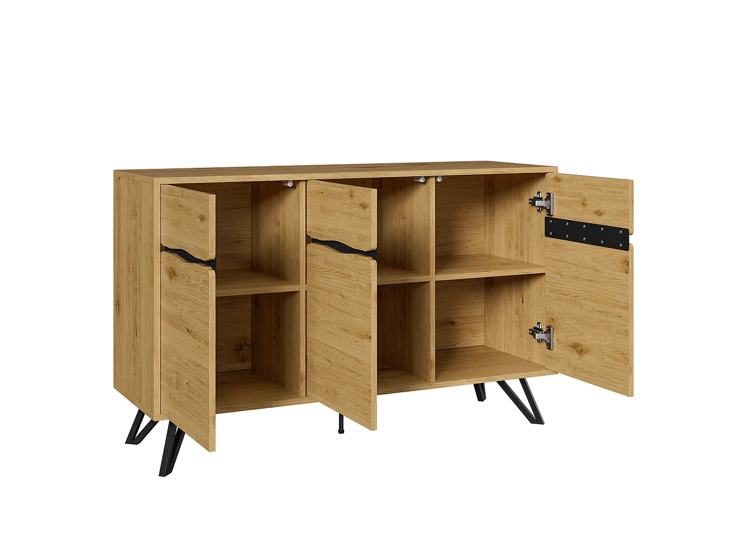 Moderner Buffetschrank 140x40x75,5cm - mit 3 Türen - Holzoberfläche - Metallfüße - Farbe Natur