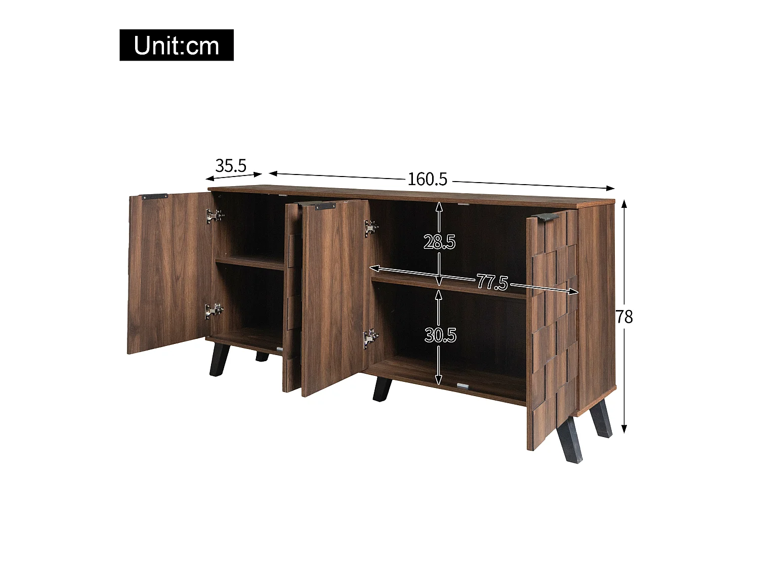 Dressoir met 4 deuren - spaanplaat - Bruin
