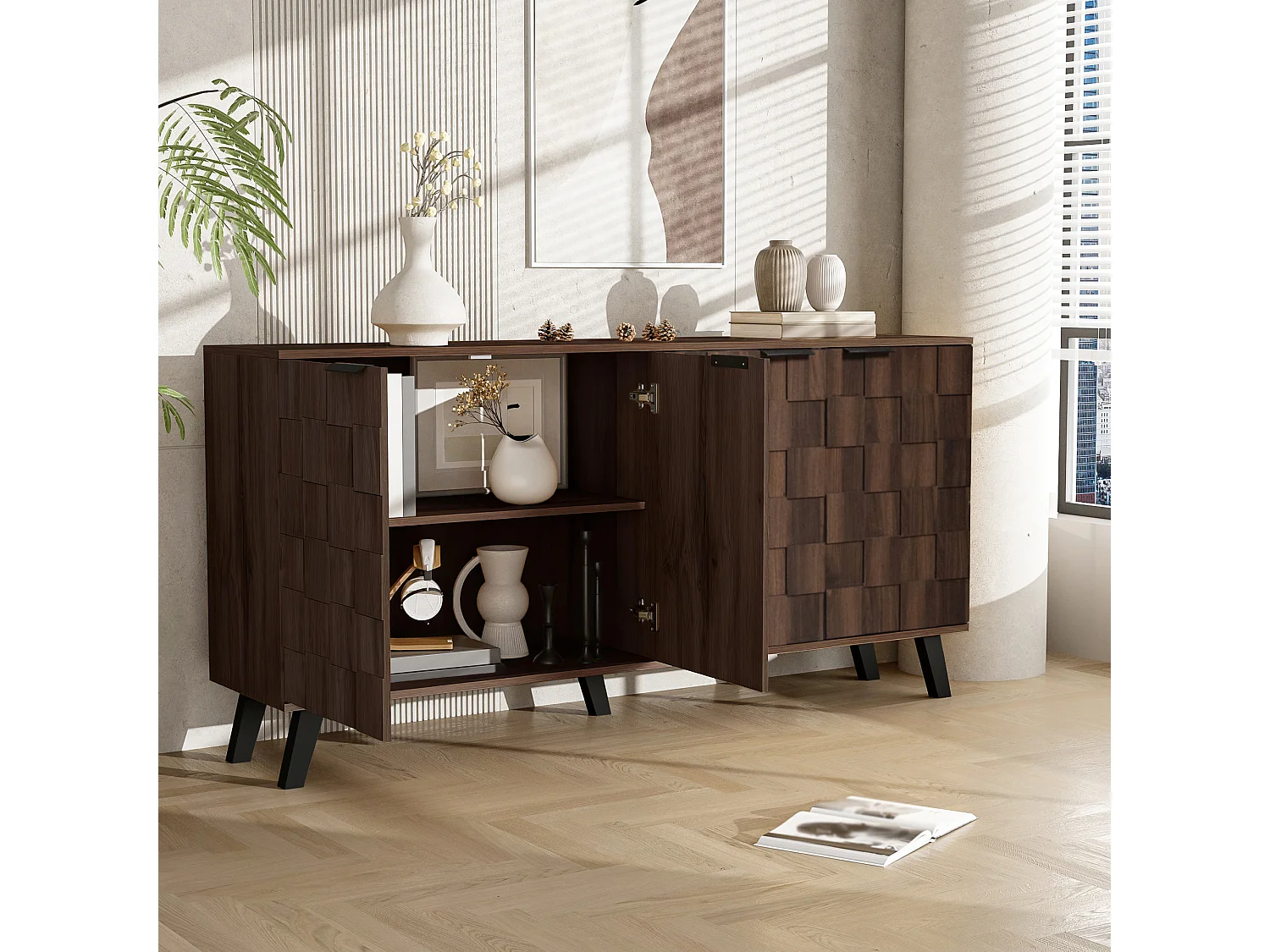 Dressoir met 4 deuren - spaanplaat - Bruin