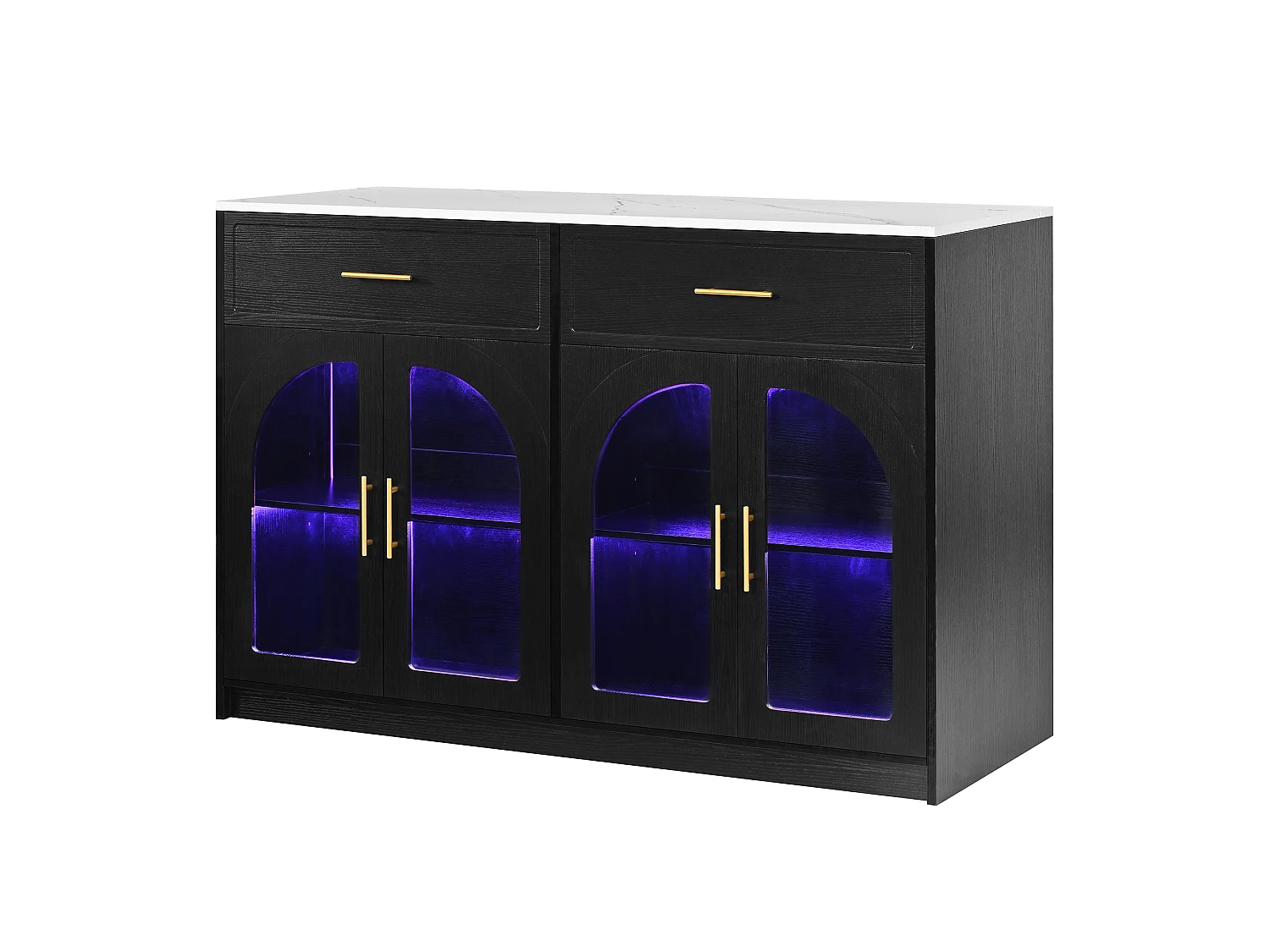 Isla central de cocina - con 4 puertas y 2 cajones - con iluminación LED - estante ajustable - Negro